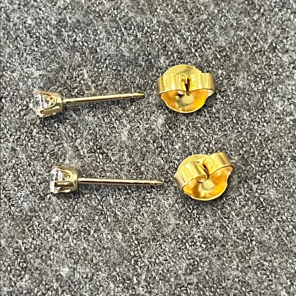 14k Gold 3mm CZ Earrings - Picture 7 of 9